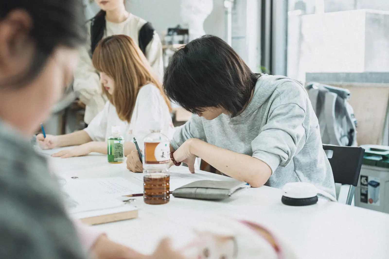 Students studying together around a table