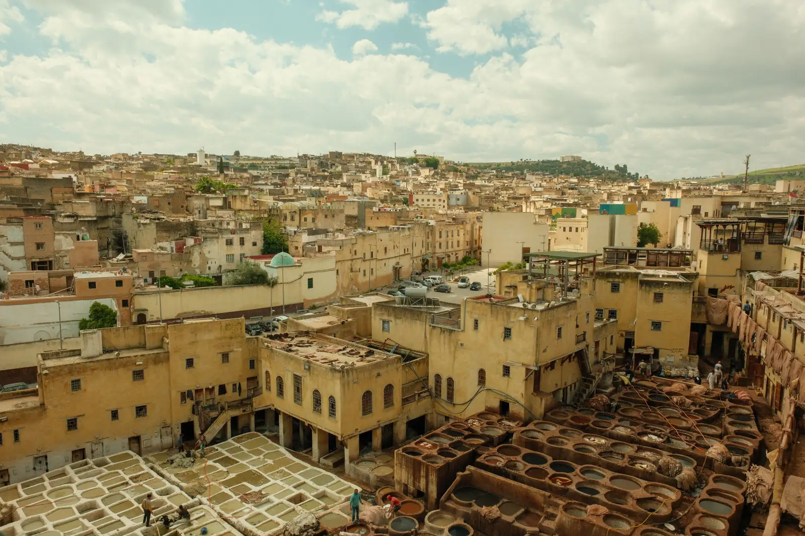Aerial view of the Fez medina and the Chouara tanneries, Morocco